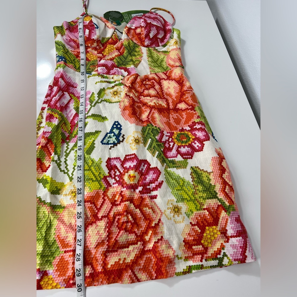 Farm Rio Vintage Floral Roses Adjustable Strap Summer Linen Resort‎ Mini Dress M - Picture 13 of 14
